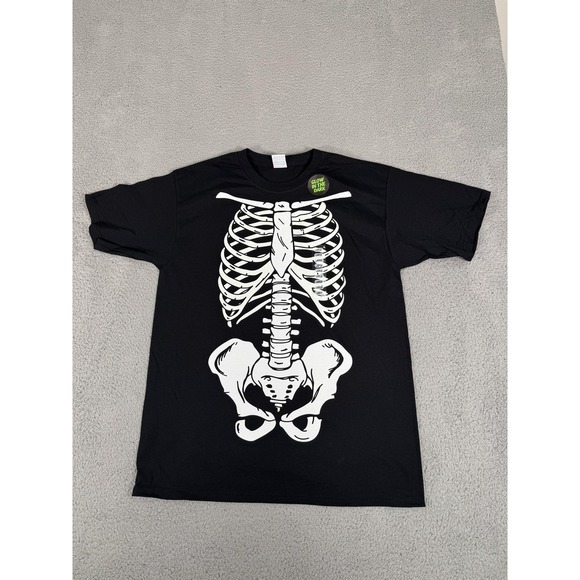 Yazbek Other - Glow In The Dark Skeleton Shirt Mens Large Black Graphic Halloween Costume Tee